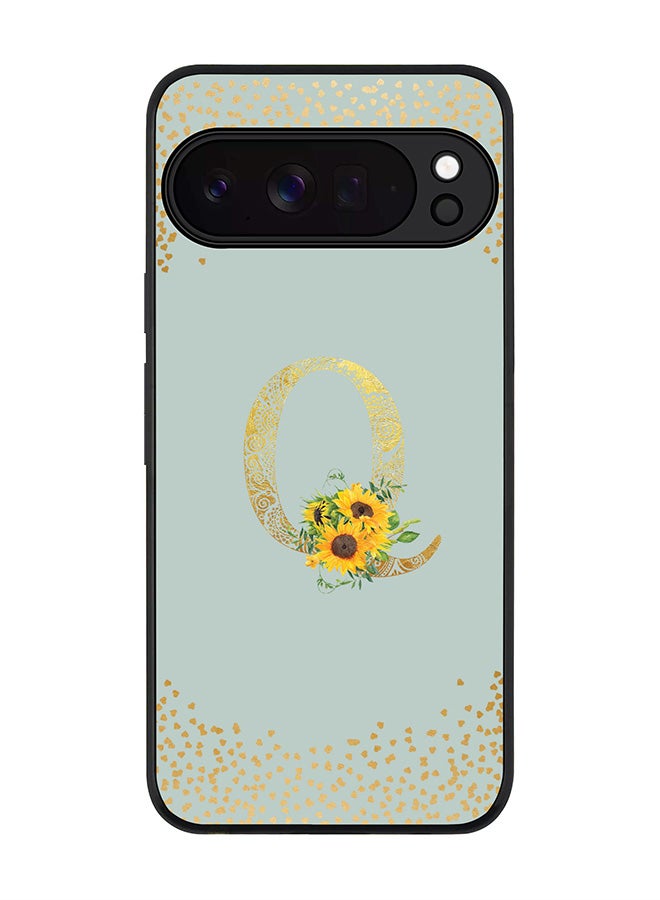 For Google Pixel 10 Pro Case,Slim fit Camera Protection, Shockproof Thin Phone cover  - Custom Floral Monogram - Q  (Light Grey )